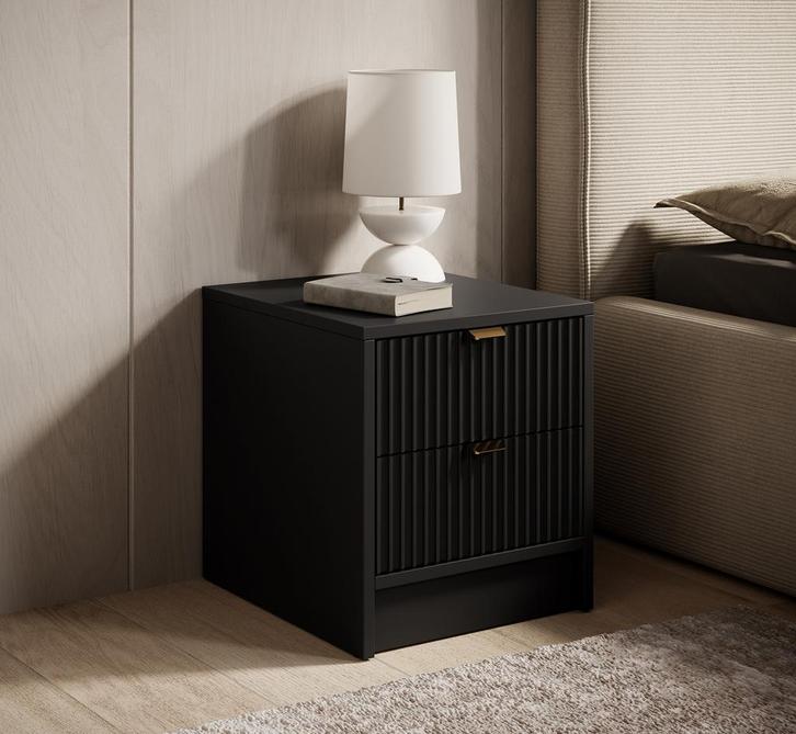 Meubella nachtkastje Tavares zwart met lades 40cm hoog, Huis en Inrichting, Kasten | Overige, Nieuw, Verzenden