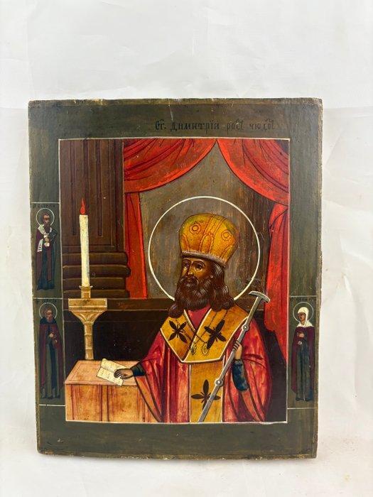 Icoon - Heilige Dimitriy Mitropolit Rostovskiy - Hout, Antiek en Kunst, Kunst | Niet-Westerse kunst