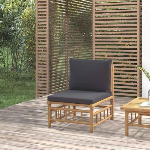 vidaXL Tuinmiddenbank met kussens bamboe donkergrijs, Tuin en Terras, Tuinsets en Loungesets, Nieuw, Verzenden