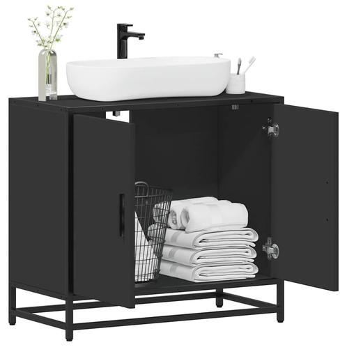 vidaXL Wastafelkast 65x33x60 cm bewerkt hout zwart, Huis en Inrichting, Badkamer | Badkamermeubels, Nieuw, Verzenden