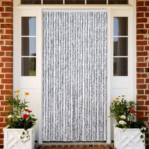 vidaXL Vliegengordijn 118x220 cm chenille wit en grijs, Doe-het-zelf en Bouw, Deuren en Vliegenramen, Nieuw, Verzenden