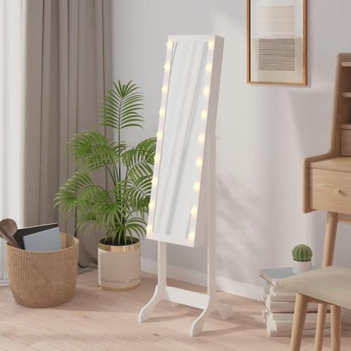vidaXL Miroir sur pied blanc avec LED blanc 34x37x146 cm, Huis en Inrichting, Woonaccessoires | Spiegels, Verzenden