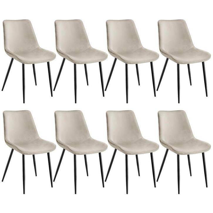 tectake Set stoelen Monroe fluweellook - crème, Set van 8, Huis en Inrichting, Stoelen, Verzenden
