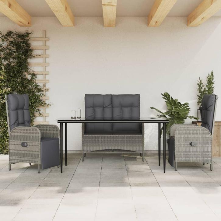 vidaXL 4-delige Tuinset met kussens poly rattan grijs, Tuin en Terras, Tuinsets en Loungesets, Tuinset, Nieuw, Verzenden