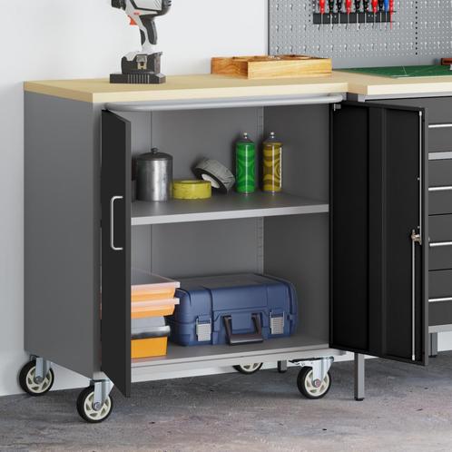 vidaXL Werkbank Zwart en grijs 75 x 45 x 85 cm Poedercoated, Doe-het-zelf en Bouw, Gereedschapskisten, Nieuw, Verzenden