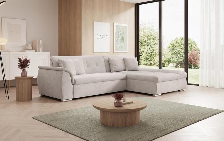 Hoekbank beige ribstof hoekzetel hoeksalon met slaapfunctie, Huis en Inrichting, Zetels | Complete zithoeken, Nieuw, Verzenden
