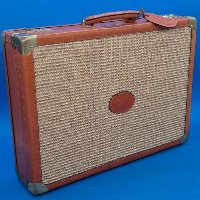 CUC - Vintage Aktenkoffer – Leder mit Canvas-Geflecht und, Antiquités & Art, Curiosités & Brocante