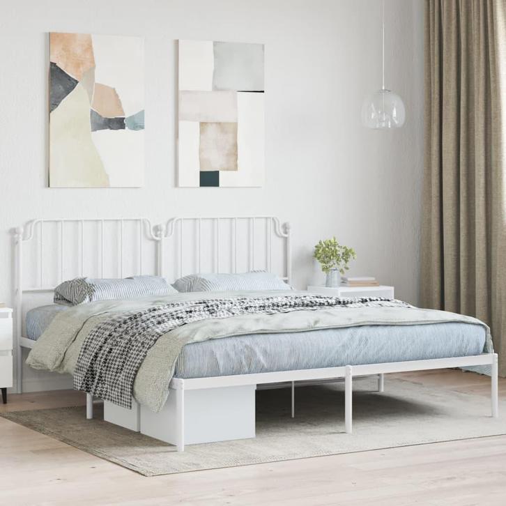 vidaXL Bedframe met hoofdbord metaal wit 160x200 cm, Huis en Inrichting, Slaapkamer | Bedden, Nieuw, Verzenden