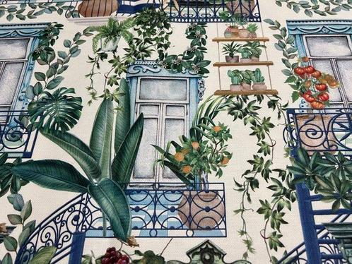 Tissu dameublement en coton motif balcon fleuri - - Tissu, Antiek en Kunst, Antiek | Tapijten, Tafelkleden en Textiel