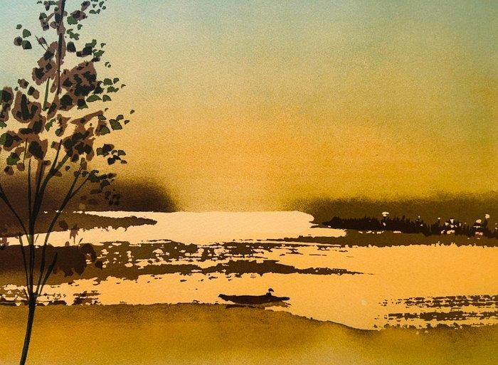 Thomas Krüger (1918-1984) - Le lac - Lithographie originale, Antiek en Kunst, Antiek | Overige Antiek