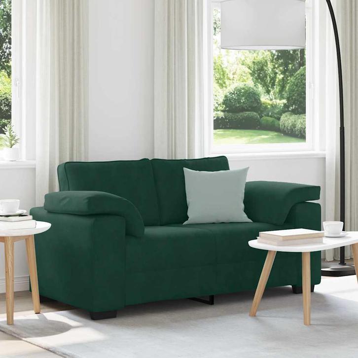 vidaXL Loveseat Sofa Donkergroen 160x77x82 cm Fluweel, Maison & Meubles, Canapés | Salons, Envoi