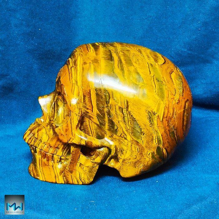 Handgesneden menselijke schedel, op kristal de Ojo de Tigre, Antiquités & Art, Curiosités & Brocante