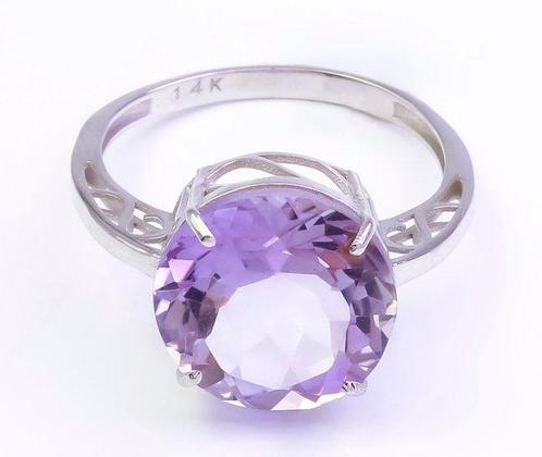 Zonder Minimumprijs - Ring - 14 karaat Witgoud Amethist, Handtassen en Accessoires, Ringen