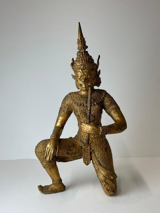 figurine gardienne agenouillée dorée à lor - Rattanakosin -, Antiek en Kunst, Kunst | Niet-Westerse kunst