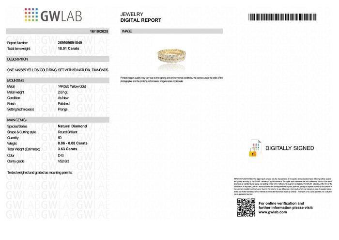 Zonder Minimumprijs - Ring - 14 karaat Geel goud - 3.63ct., Handtassen en Accessoires, Ringen