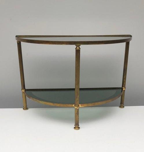 Bijzettafel - Glas, Messing - Mid-Century Sidetable, Antiek en Kunst, Kunst | Designobjecten