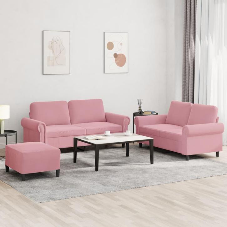 vidaXL 3-delige Loungeset met kussens fluweel roze, Huis en Inrichting, Zetels | Zetels, Nieuw, Verzenden