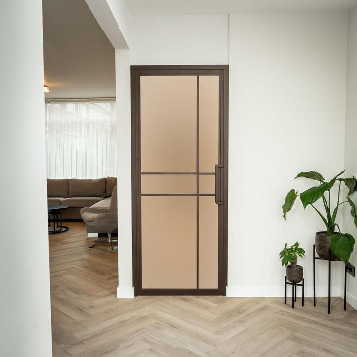 Stalen Binnendeur - Brons - 6 Vlaks - Mat glas - Luxe design, Doe-het-zelf en Bouw, Deuren en Vliegenramen, Nieuw, Metaal, Binnendeur