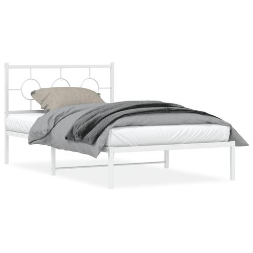 vidaXL Cadre de lit métal avec tête de lit blanc 107x203, Maison & Meubles, Chambre à coucher | Lits, Neuf, Envoi