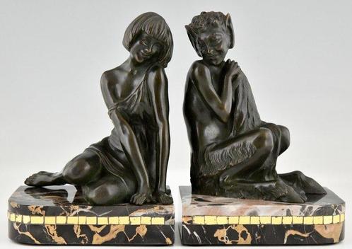 Pierre Le Faguays - Serre-livres (2) - Nymphe et Satyre,, Antiek en Kunst, Antiek | Meubels | Stoelen en Sofa's