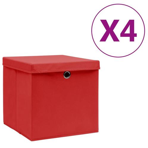 vidaXL Opbergboxen met deksel 4 st 28x28x28 cm rood, Bricolage & Construction, Casiers & Boîtes, Envoi