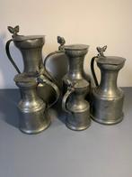 5 eikel klepkannen in tin, gesigneerd - Kruik (5) - Tin, Antiek en Kunst, Curiosa en Brocante