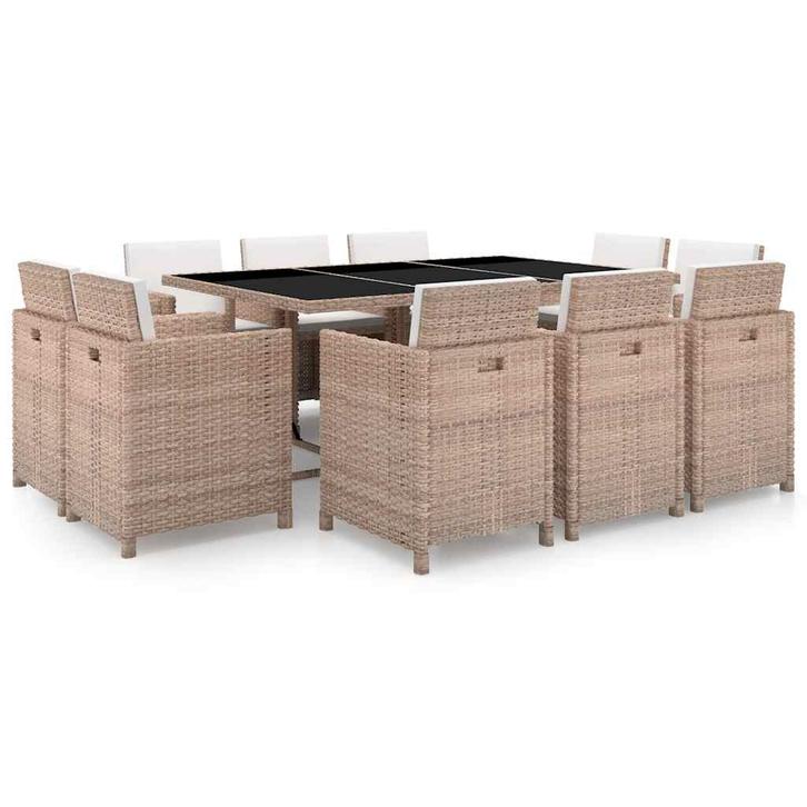 vidaXL 11-delige Tuinset met kussens poly rattan beige, Jardin & Terrasse, Ensembles de jardin, Envoi
