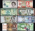 Monde. - 8 Banknotes, all with image of Queen Elizabeth II -, Postzegels en Munten