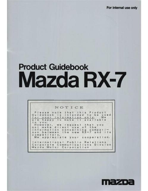 1992 MAZDA RX-7 PRODUCT GUIDEBOOK BROCHURE ENGELS, Boeken, Auto's | Folders en Tijdschriften, Ophalen of Verzenden