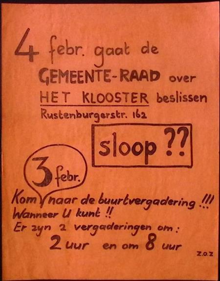 Poster over bijeenkomst om sloop van het klooster te besp..., Verzamelen, Posters, Nieuw, Overige onderwerpen, Met lijst, Verzenden