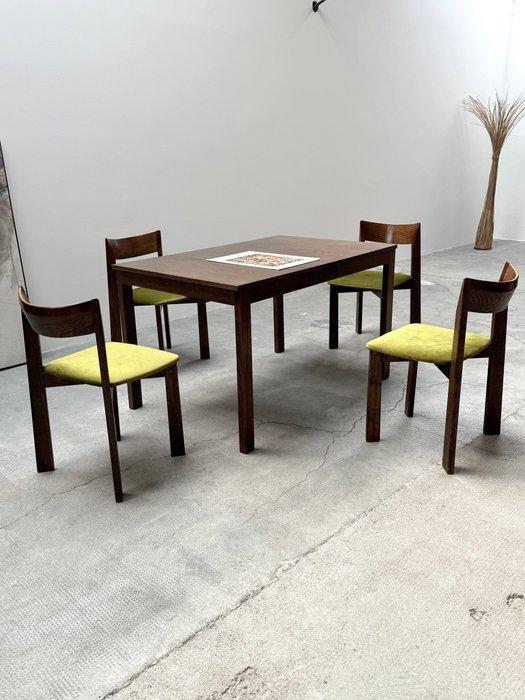 Lübke Interlübke - Stoel - Eik, Fluweel - Eettafel & 4, Antiek en Kunst, Antiek | Meubels | Stoelen en Sofa's