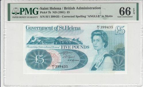 1981 St Helena St Helena P 7b 5 Pounds Nd Pmg 66 Epq, Timbres & Monnaies, Billets de banque | Europe | Billets non-euro, Envoi