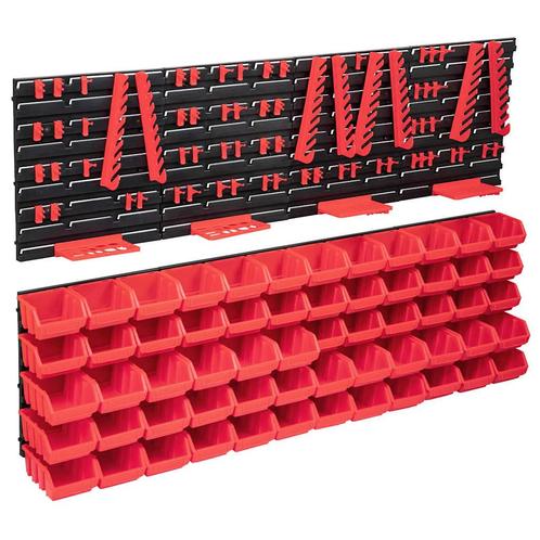 vidaXL 136 -delige Opslagbakkenset met wandpanelen rood en, Doe-het-zelf en Bouw, Gereedschapskisten, Nieuw, Verzenden