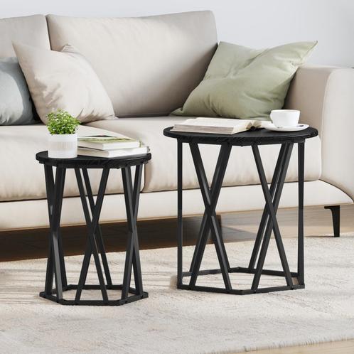 vidaXL Salontafels 2 stuks Zwart Eiken Hout, Huis en Inrichting, Tafels | Salontafels, Nieuw, Verzenden
