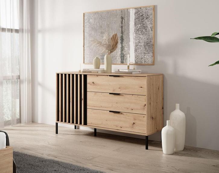 Meubella | Commode Eiken 138 cm ladekast, Huis en Inrichting, Kasten | Ladekasten, 25 tot 50 cm, Nieuw, 100 tot 150 cm, Verzenden
