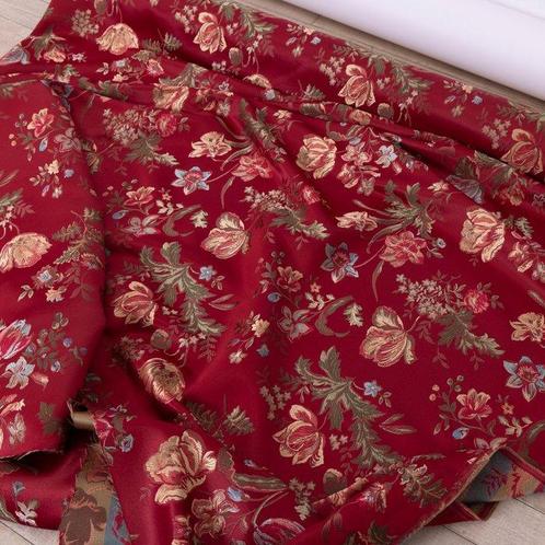 Prachtige Venetiaanse Lampas Bordeaux - Textiel - 270 cm -, Antiek en Kunst, Antiek | Tapijten, Tafelkleden en Textiel