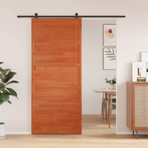 vidaXL Schuifdeur 90x208 cm massief grenenhout wasbruin, Doe-het-zelf en Bouw, Deuren en Vliegenramen, Nieuw, Verzenden