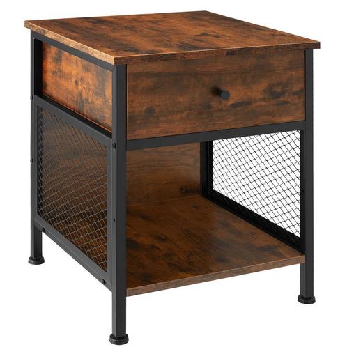 Nachtkastje Killarney 45x46x55,5cm - Industrieel hout donker, Huis en Inrichting, Tafels | Bijzettafels, Verzenden
