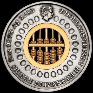 Tuvalu. 2 Dollars 2019 - Abacus - 2 oz with COA and BOX