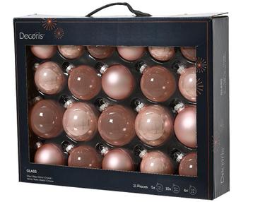 Kerstballen Glas Poederroze 7 cm Set van 21