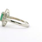 Smaragd - Zilver, Art Deco stijl smaragd ring - Ring
