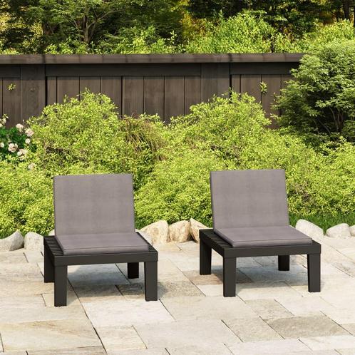 vidaXL Loungestoelen 2 st met kussens kunststof grijs, Tuin en Terras, Tuinstoelen, Nieuw, Verzenden