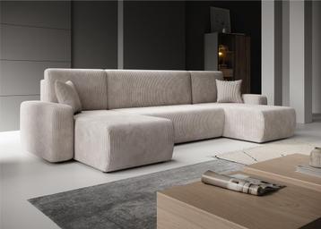 Meubella | Hoekbank beige ribstof U-bank | Symmetrisch 312cm, Verzenden