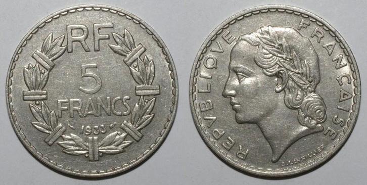 France Gadoury 760 5 Francs 1933 Type Lavrillier Sup Km 888, Postzegels en Munten, Munten | Europa | Niet-Euromunten, België, Verzenden
