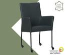 Leren eetkamerstoel Comfort met wieltjes en armleuning -, Huis en Inrichting, Stoelen, Blauw, Nieuw, Leer, Ophalen of Verzenden