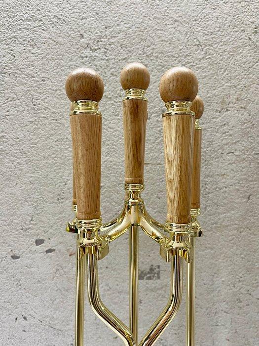 Accessoire de cheminée - Bois, Laiton - Complete Haardset, Antiek en Kunst, Curiosa en Brocante