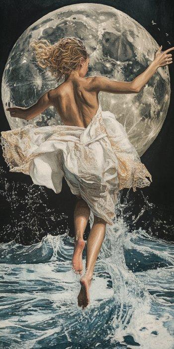 Anne Dias (1985) - (XXL) Giant Shimmering Moon Tide Guide, Antiek en Kunst, Kunst | Schilderijen | Modern