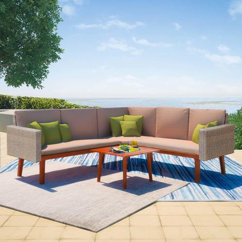 vidaXL 4-delige Loungeset met kussens poly rattan grijs, Tuin en Terras, Tuinsets en Loungesets, Loungeset, Nieuw, Verzenden