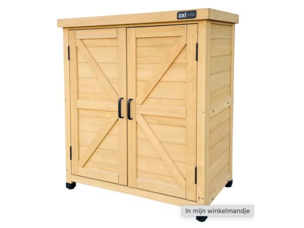 Veiling - AXI Felix houten opbergkast Bruin, Tuin en Terras, Bergingen en Tuinkasten