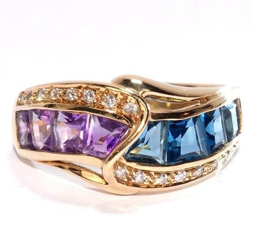Bague - 18 carats Or jaune -  1.06ct. tw. Topaze - Diamant, Handtassen en Accessoires, Ringen